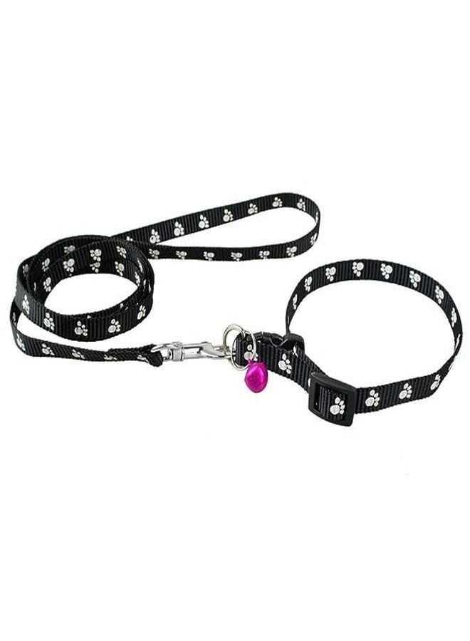 Pups&Pets Nylon Collar Leash Set Printed Adjustable, Daily Use Walking and Training with 10 MM - Black - Image 1